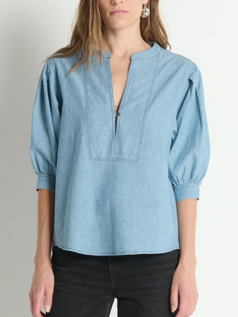 NWT Nation LA 100% Organic Cotton Denim Chambray Emmett Top 3/4 Sleeve